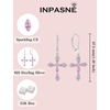 image:imageCross Necklace and Earrings 925 Sterling Silver Pink Tourmaline Jewelry Set Gemstone Crucifix Religious Pendant Dangle Earrings October Birthstone Jewelry for Mom Wife