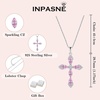 image:imageCross Necklace and Earrings 925 Sterling Silver Pink Tourmaline Jewelry Set Gemstone Crucifix Religious Pendant Dangle Earrings October Birthstone Jewelry for Mom Wife