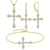 image:image18K Gold Plated Cross Necklace Earrings Bracelet 925 Sterling Silver Cubic Zirconia Jewelry Set Gemstone Crucifix Religious April Birthstone Jewelry for Women