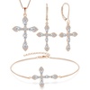 image:image18K Rose Gold Plated Cross Necklace Earrings Bracelet 925 Sterling Silver Cubic Zirconia Jewelry Set Gemstone Crucifix Religious April Birthstone Jewelry for Women
