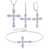 image:imageCross Necklace Earrings Bracelet 925 Sterling Silver Alexandrite Jewelry Set Gemstone Crucifix Religious June Birthstone Jewelry for Women
