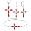 image:imageCross Necklace Earrings Bracelet 925 Sterling Silver Garnet Jewelry Set Gemstone Crucifix Religious January Birthstone Jewelry for Women