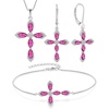 image:imageCross Necklace Earrings Bracelet 925 Sterling Silver Ruby Jewelry Set Gemstone Crucifix Religious July Birthstone Jewelry for Women