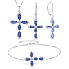 image:imageCross Necklace Earrings Bracelet 925 Sterling Silver Sapphire Jewelry Set Gemstone Crucifix Religious September Birthstone Jewelry for Women