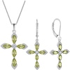 image:imageCross Necklace and Earrings 925 Sterling Silver Peridot Jewelry Set Gemstone Crucifix Religious Pendant Dangle Earrings August Birthstone Jewelry for Mom Wife