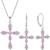 image:imageCross Necklace and Earrings 925 Sterling Silver Pink Tourmaline Jewelry Set Gemstone Crucifix Religious Pendant Dangle Earrings October Birthstone Jewelry for Mom Wife