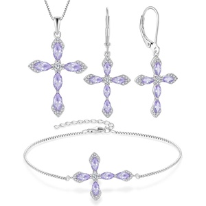 image:imageCross Necklace Earrings Bracelet 925 Sterling Silver Alexandrite Jewelry Set Gemstone Crucifix Religious June Birthstone Jewelry for Women