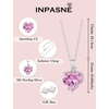 image:imagePink Tourmaline Jewelry Set Silver Tone Heart Shaped October Birthstone Necklace Earrings Bracelet for Women