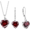 image:imageGarnet Jewelry Set Silver Tone Heart Shaped January Birthstone Pendant Necklace Dangle Drop Earrings for Women