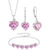 image:imagePink Tourmaline Jewelry Set Silver Tone Heart Shaped October Birthstone Necklace Earrings Bracelet for Women