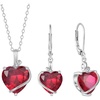 image:imageRuby Jewelry Set Silver Tone Heart Shaped July Birthstone Pendant Necklace Dangle Drop Earrings for Women