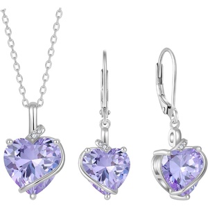 image:imageAlexandrite Jewelry Set Silver Tone Heart Shaped June Birthstone Pendant Necklace Dangle Drop Earrings for Women