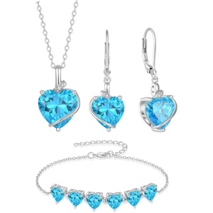 image:imageAquamarine Jewelry Set Silver Tone Heart Shaped March Birthstone Necklace Earrings Bracelet for Women