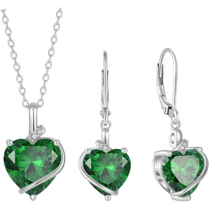 image:imageEmerald Jewelry Set Silver Tone Heart Shaped May Birthstone Pendant Necklace Dangle Drop Earrings for Women