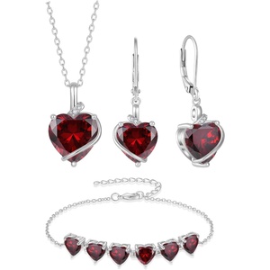 image:imageGarnet Jewelry Set Silver Tone Heart Shaped January Birthstone Necklace Earrings Bracelet for Women