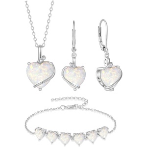image:imageOpal Jewelry Set Silver Tone Heart Shaped October Birthstone Necklace Earrings Bracelet for Women