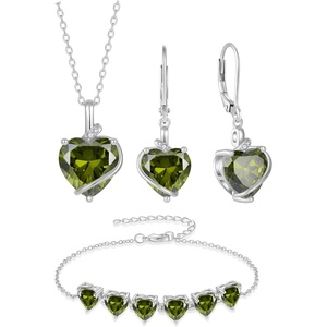 image:imagePeridot Jewelry Set Silver Tone Heart Shaped August Birthstone Necklace Earrings Bracelet for Women