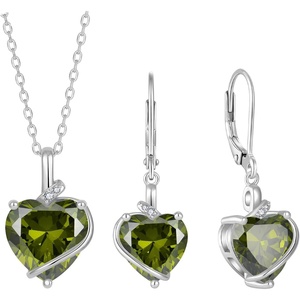 image:imagePeridot Jewelry Set Silver Tone Heart Shaped August Birthstone Pendant Necklace Dangle Drop Earrings for Women