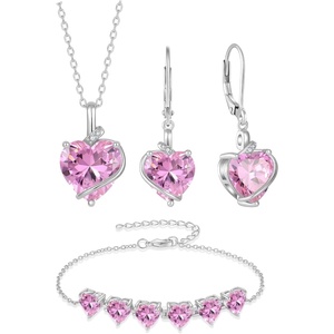 image:imagePink Tourmaline Jewelry Set Silver Tone Heart Shaped October Birthstone Necklace Earrings Bracelet for Women