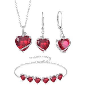 image:imageRuby Jewelry Set Silver Tone Heart Shaped July Birthstone Necklace Earrings Bracelet for Women