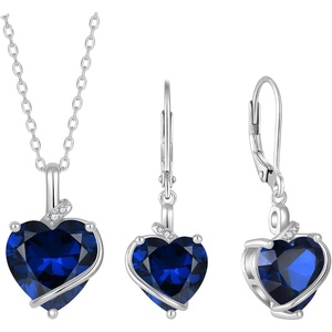 image:imageSapphire Jewelry Set Silver Tone Heart Shaped September Birthstone Pendant Necklace Dangle Drop Earrings for Women