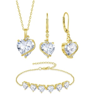 image:imageSimulated Diamond Jewelry Set Gold Tone Heart Shaped Birthstone Necklace Earrings Bracelet for Women