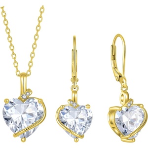 image:imageSimulated Diamond Jewelry Set Gold Tone Heart Shaped Birthstone Pendant Necklace Dangle Drop Earrings for Women