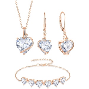 image:imageSimulated Diamond Jewelry Set Rose Gold Tone Heart Shaped Birthstone Necklace Earrings Bracelet for Women