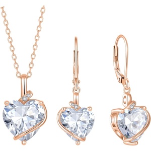 image:imageSimulated Diamond Jewelry Set Rose Gold Tone Heart Shaped Birthstone Pendant Necklace Dangle Drop Earrings for Women