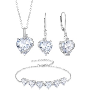 image:imageSimulated Diamond Jewelry Set Silver Tone Heart Shaped Birthstone Necklace Earrings Bracelet for Women