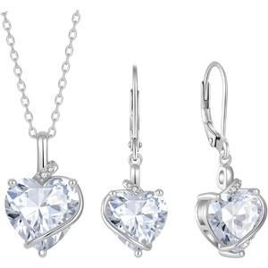 image:imageSimulated Diamond Jewelry Set Silver Tone Heart Shaped Birthstone Pendant Necklace Dangle Drop Earrings for Women