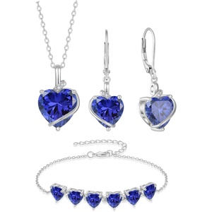image:imageTanzanite Jewelry Set Silver Tone Heart Shaped December Birthstone Necklace Earrings Bracelet for Women