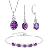 image:imageAmethyst Jewelry Set for Women 925 Sterling Silver Oval Cut Necklace Earrings Bracelet February Birthstone Jewelry for Her