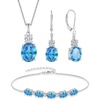 image:imageAquamarine Jewelry Set for Women 925 Sterling Silver Oval Cut Necklace Earrings Bracelet March Birthstone Jewelry for Her