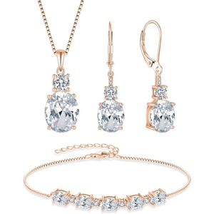 image:image18K Rose Gold Plated Cubic Zirconia Jewelry Set for Women 925 Sterling Silver Oval Cut Necklace Earrings Bracelet April Birthstone Jewelry for Her