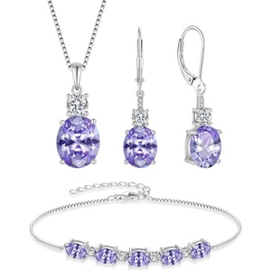 image:imageAlexandrite Jewelry Set for Women 925 Sterling Silver Oval Cut Necklace Earrings Bracelet June Birthstone Jewelry for Her