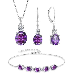 image:imageAmethyst Jewelry Set for Women 925 Sterling Silver Oval Cut Necklace Earrings Bracelet February Birthstone Jewelry for Her