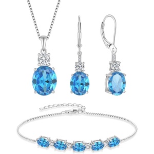image:imageAquamarine Jewelry Set for Women 925 Sterling Silver Oval Cut Necklace Earrings Bracelet March Birthstone Jewelry for Her