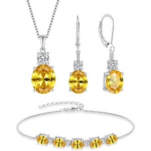image:imageCitrine Jewelry Set for Women 925 Sterling Silver Oval Cut Necklace Earrings Bracelet November Birthstone Jewelry for Her