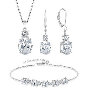 image:imageCubic Zirconia Jewelry Set for Women 925 Sterling Silver Oval Cut Necklace Earrings Bracelet April Birthstone Jewelry for Her