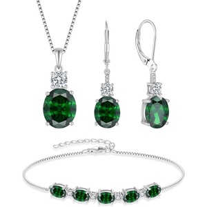 image:imageEmerald Jewelry Set for Women 925 Sterling Silver Oval Cut Necklace Earrings Bracelet May Birthstone Jewelry for Her