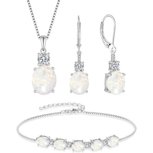 image:imageOpal Jewelry Set for Women 925 Sterling Silver Oval Cut Necklace Earrings Bracelet October Birthstone Jewelry for Her
