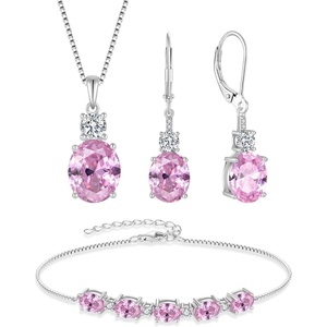image:imagePink Tourmaline Jewelry Set for Women 925 Sterling Silver Oval Cut Necklace Earrings Bracelet October Birthstone Jewelry for Her