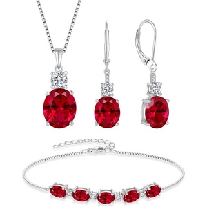 image:imageRuby Jewelry Set for Women 925 Sterling Silver Oval Cut Necklace Earrings Bracelet July Birthstone Jewelry for Her