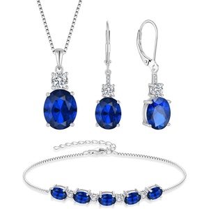 image:imageSapphire Jewelry Set for Women 925 Sterling Silver Oval Cut Necklace Earrings Bracelet September Birthstone Jewelry for Her