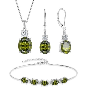 image:imagePeridot Jewelry Set for Women 925 Sterling Silver Oval Cut Necklace Earrings Bracelet August Birthstone Jewelry for Her